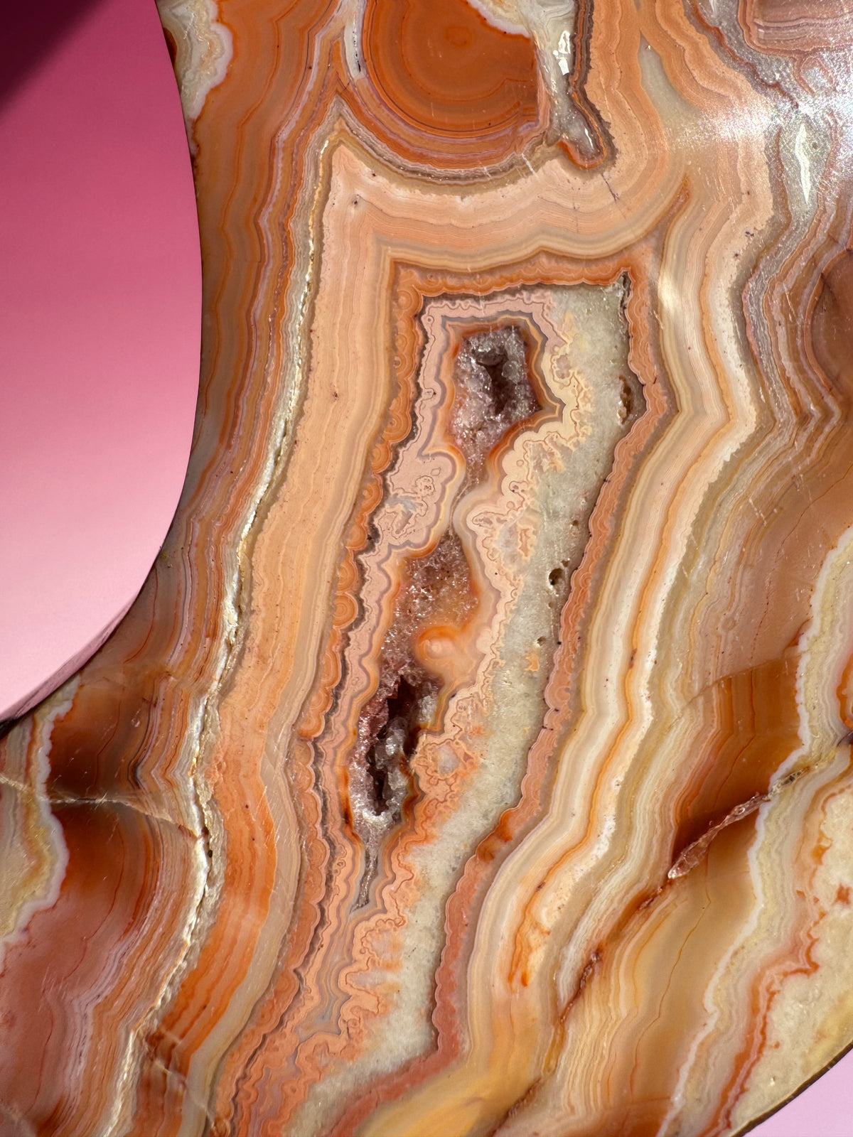 Pink Crazy Lace Agate Moon on Stand - ITEM D