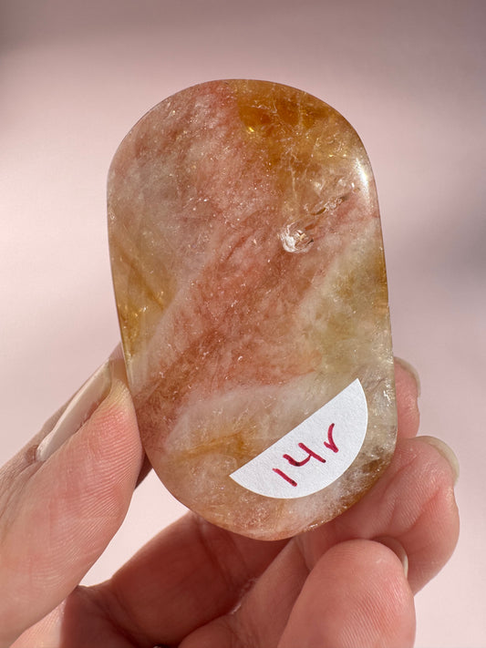 Honeycomb Citrine (Treated) Palm Stone - Item R
