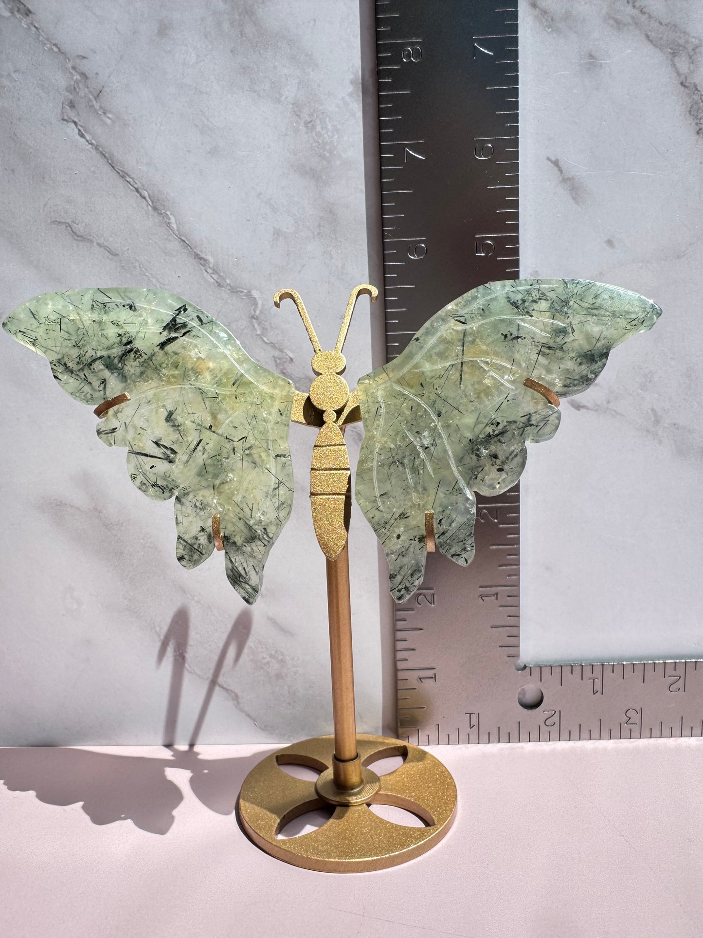 Prehnite Butterfly Wings with Stand