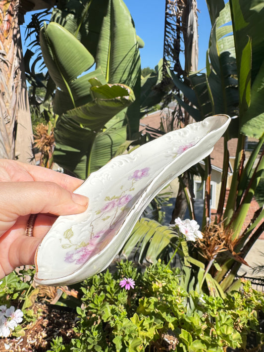 Porcelain Floral Crescent Bone Dish