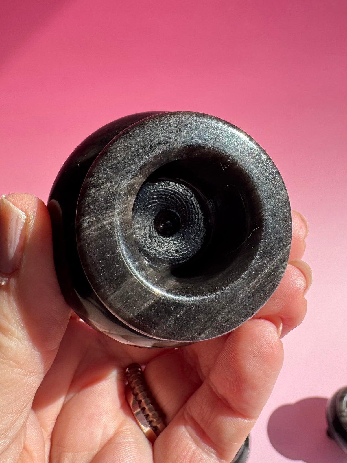 Silver Sheen Obsidian Cauldron Carving