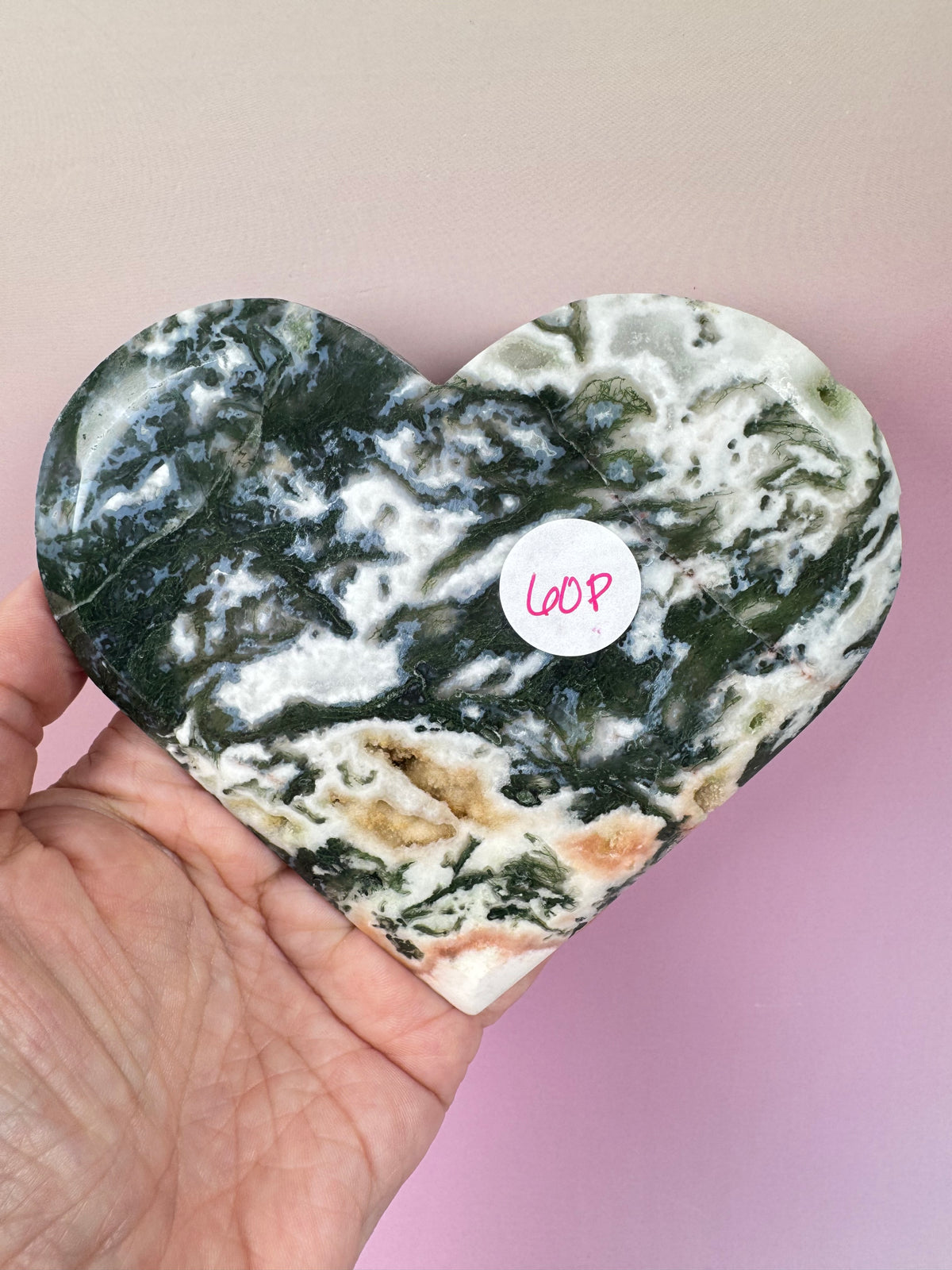 Pink and Green Moss Agate Heart Carving - Item P
