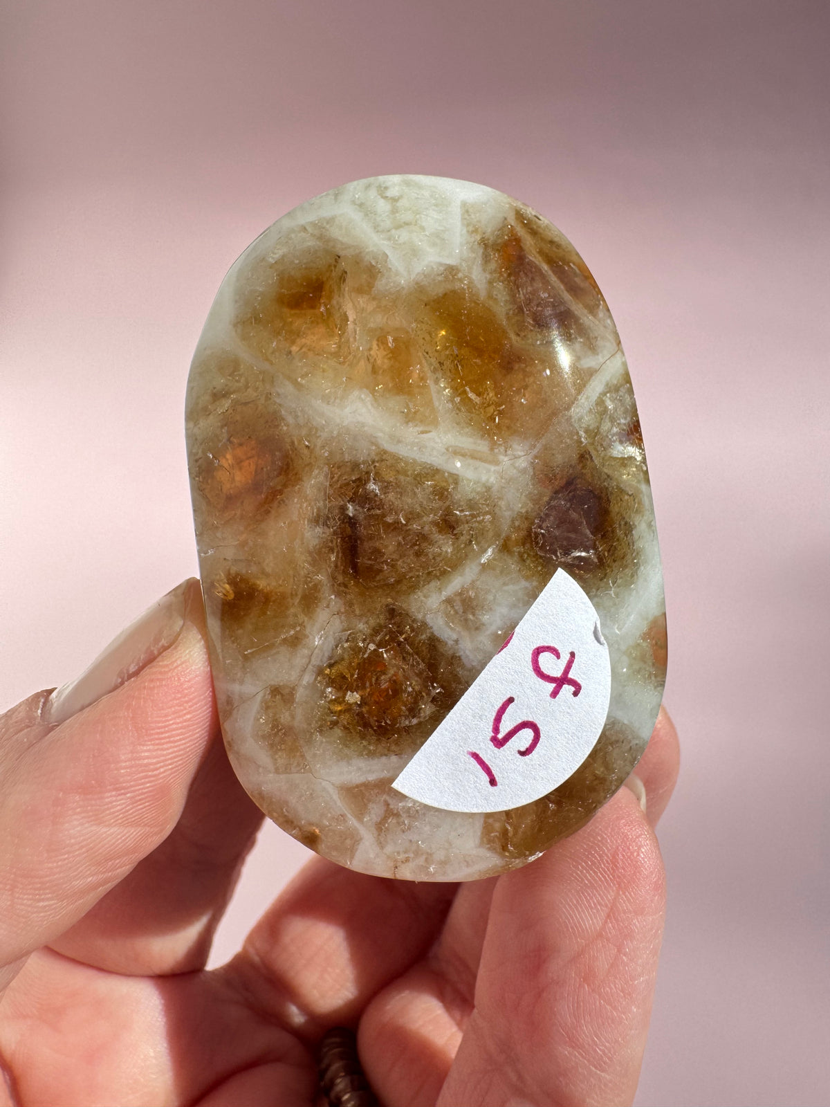 Honeycomb Citrine (Treated) Palm Stone - Item F