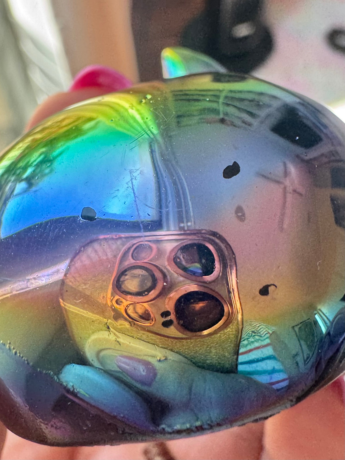 Titanium Aura Obsidian Sleeping Cat Carving (Imperfect)