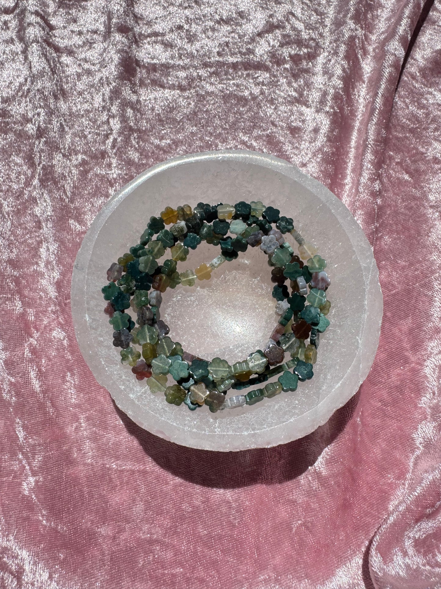 Moss Agate Flower Bracelet (6.75")