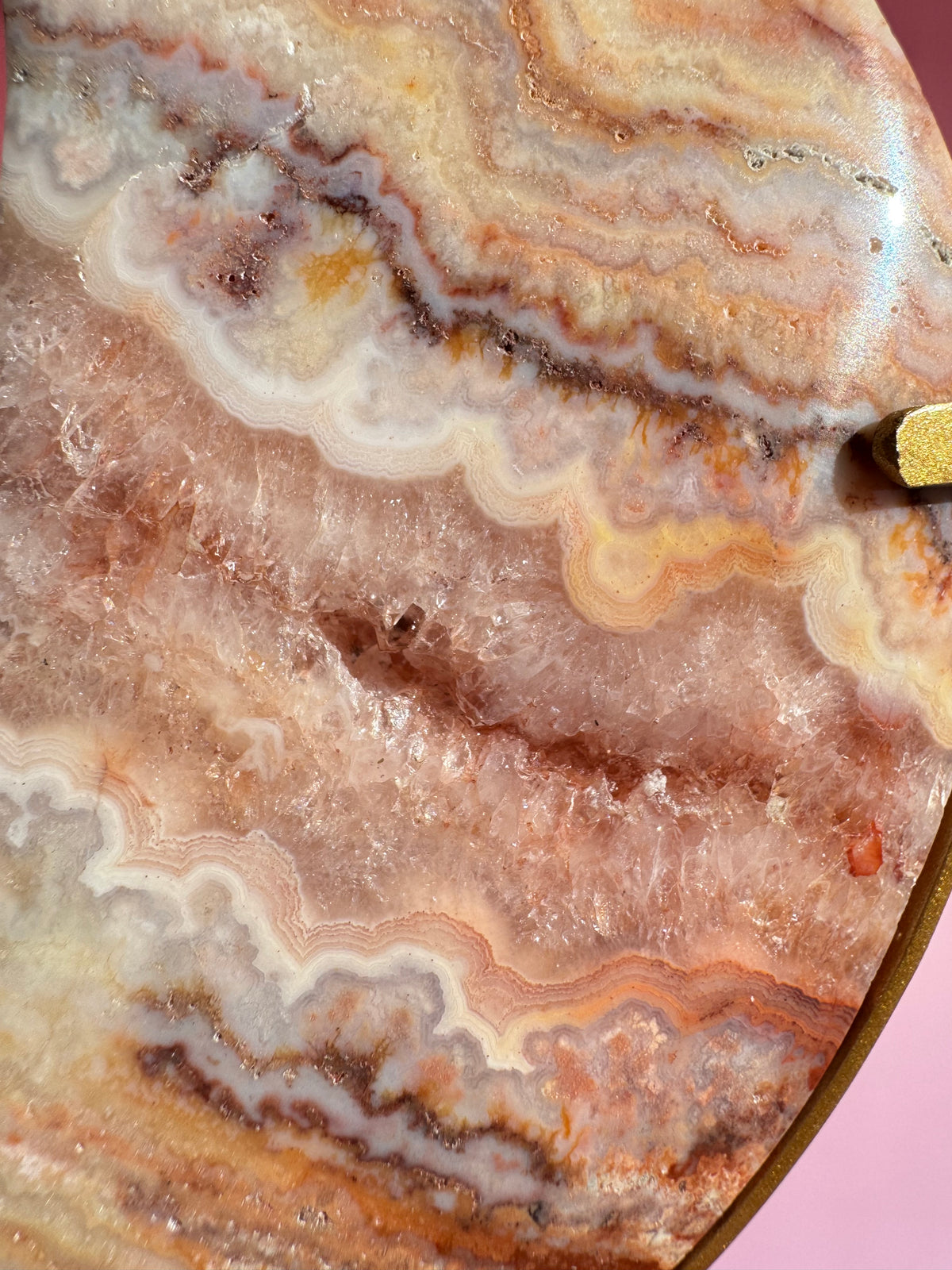 Pink Crazy Lace Agate Moon on Stand - ITEM E