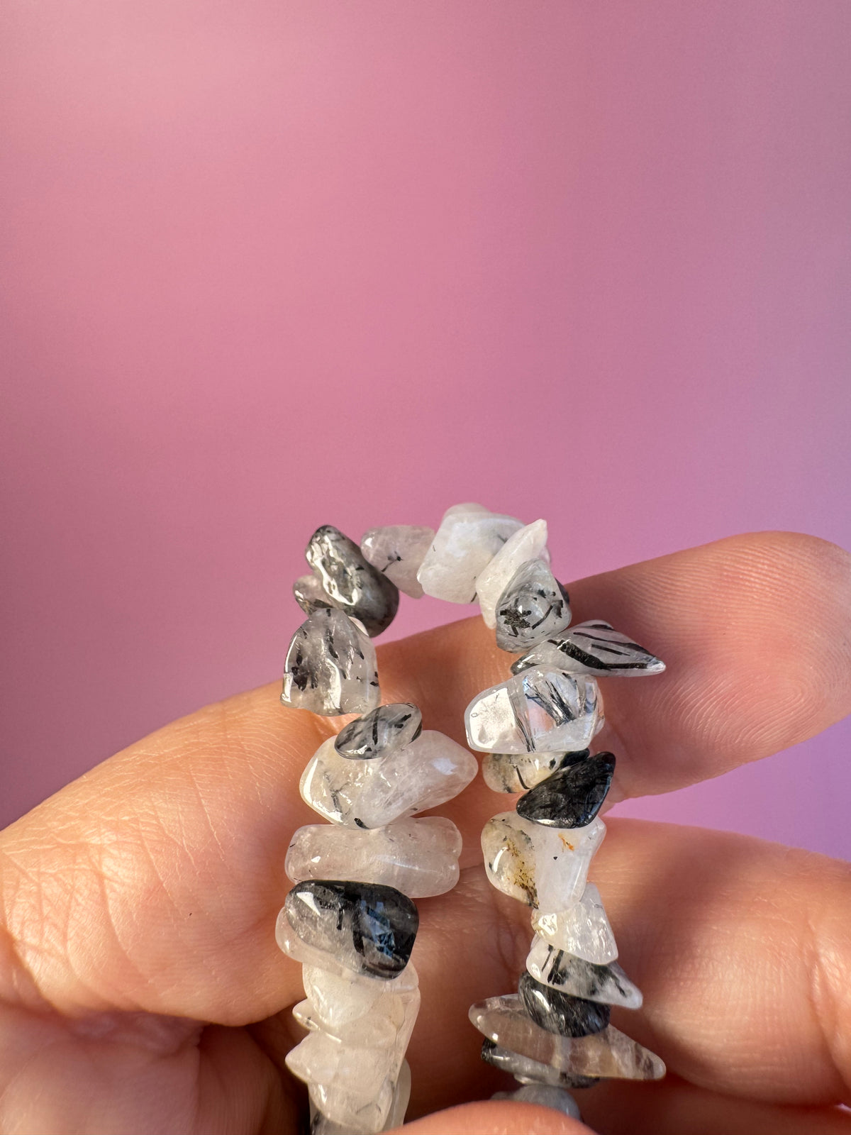 Tourmalinated Quartz Chip Bracelet; 7" Stretchy Bracelet