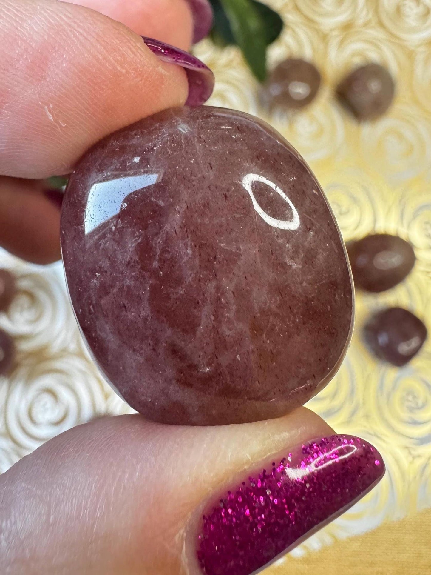 Strawberry Quartz Tumbles from Brazil (1"); Beautiful Dark Pink Crystal Stone, Perfect for Pocket Stone or Meditation