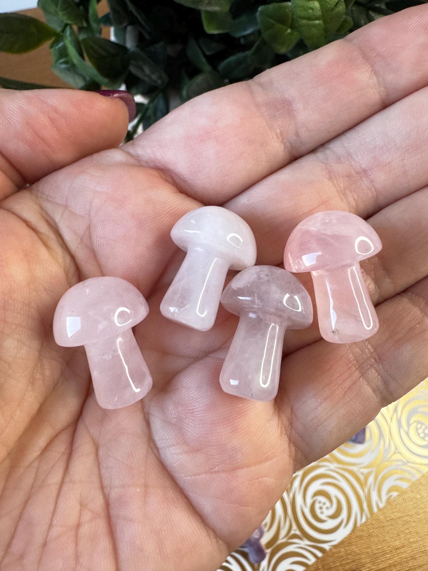 Crystal Mini Mushroom Carvings; Rose Quartz or Rhodonite