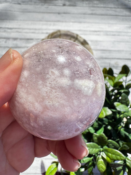 Flower Agate and Lavender Pink Amethyst Sphere - Item D