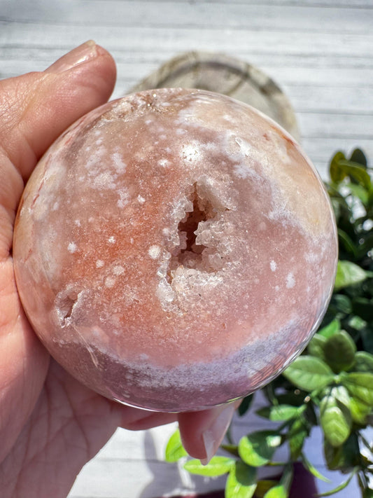 Flower Agate and Pink Amethyst Sphere - Item C