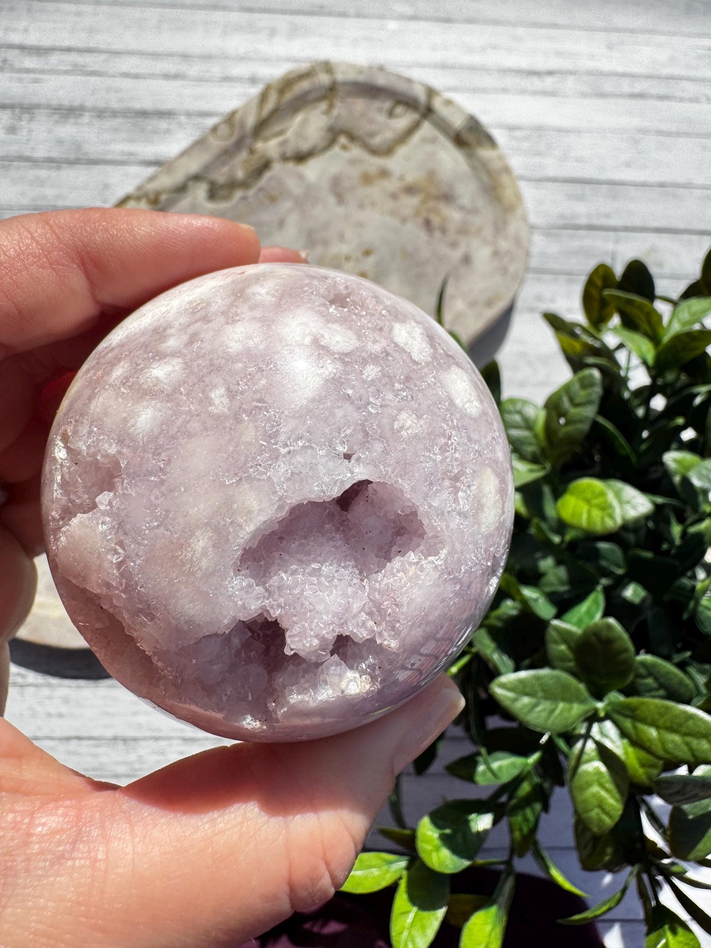 Flower Agate and Lavender Pink Amethyst Sphere - Item D