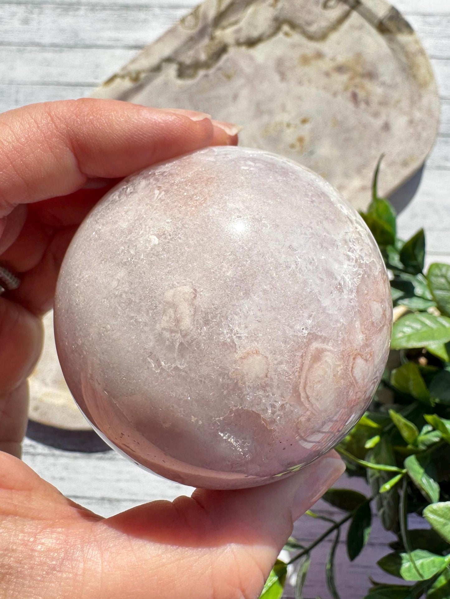 Flower Agate and Pink Amethyst Sphere - Item E
