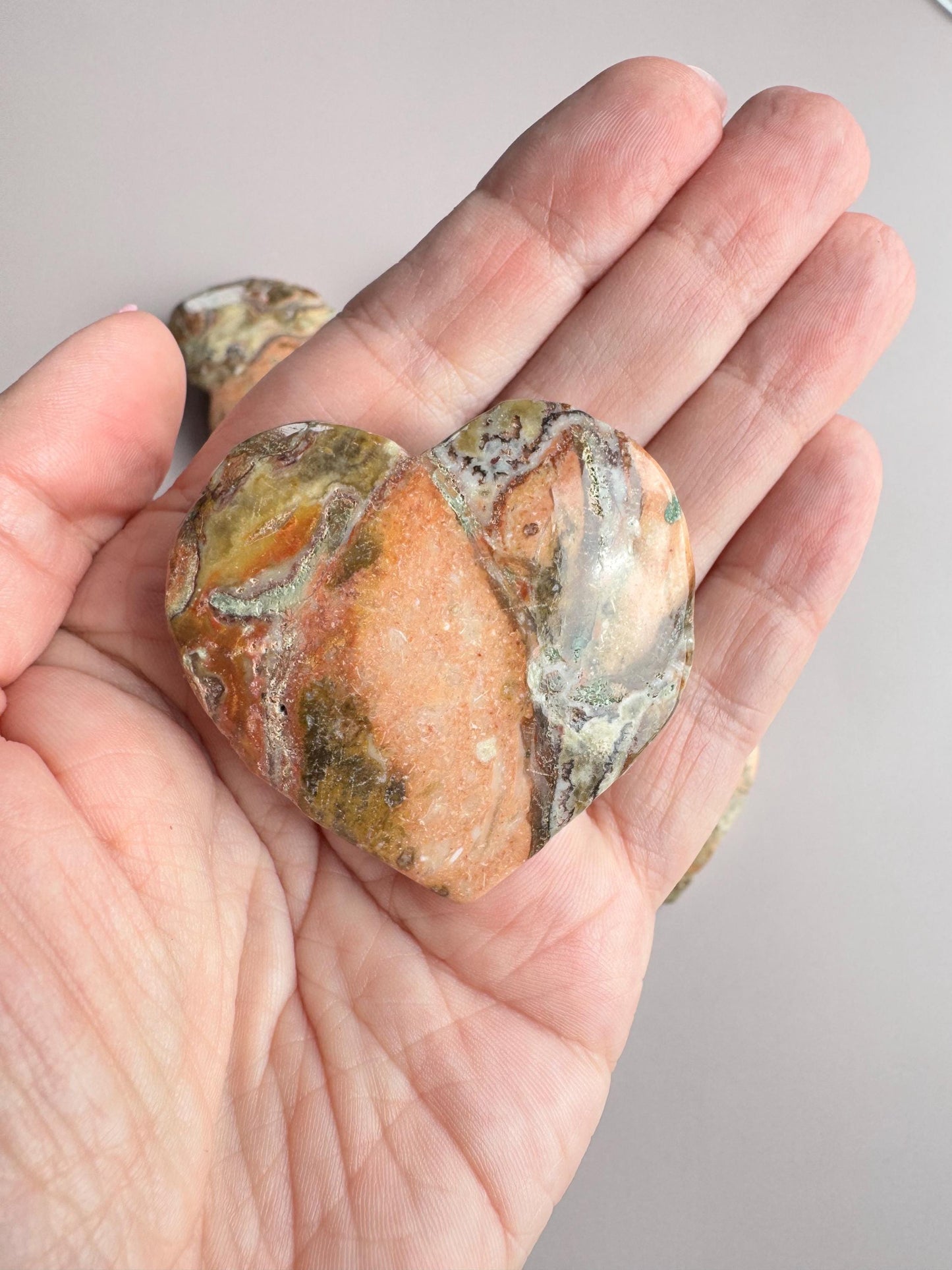 Peach Jasper Puffy Heart Carvings