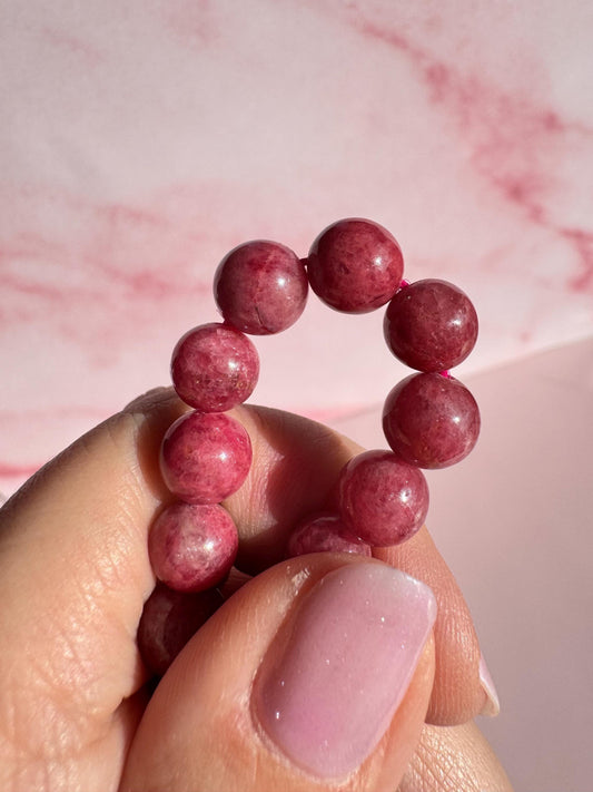 Rhodonite Beaded Bracelet; 8mm Stretchy Cord; 6.25" Diameter
