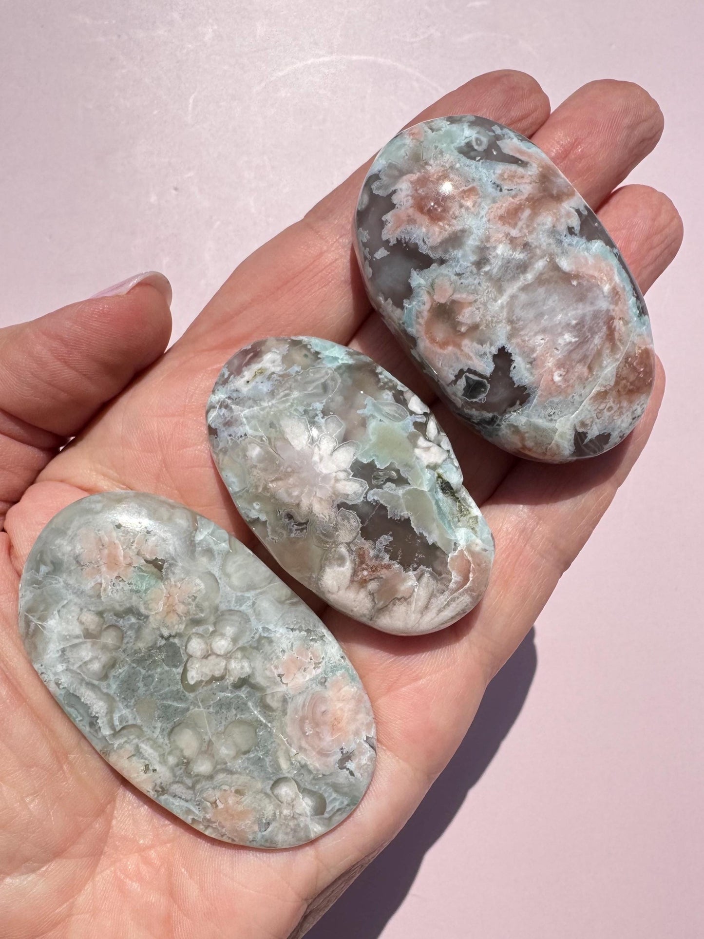 Green Flower Agate Palm Stones - YOU CHOOSE