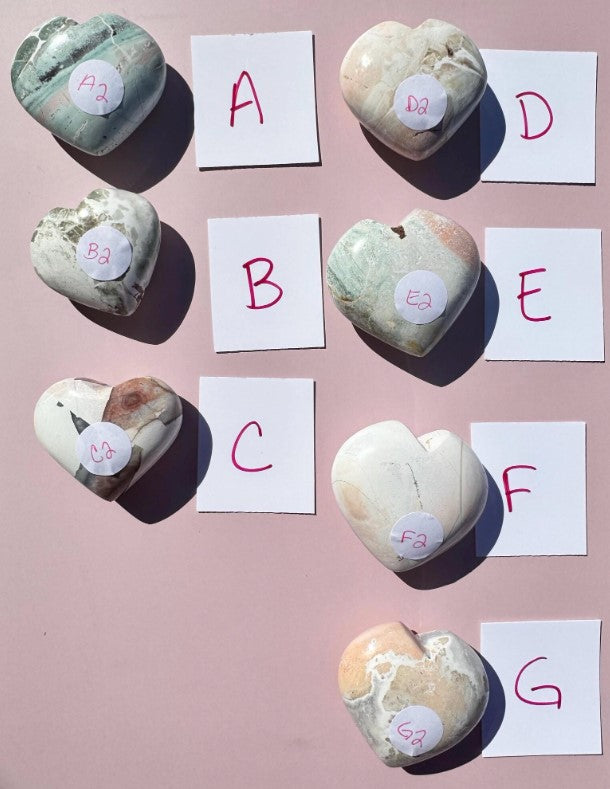 Unicorn Jasper Heart Carvings - from India - YOU CHOOSE