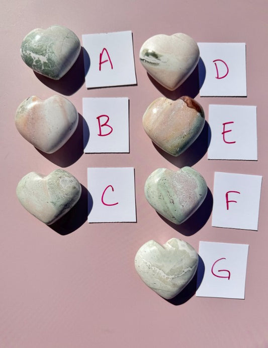 Unicorn Jasper Heart Carvings from India - Set 4