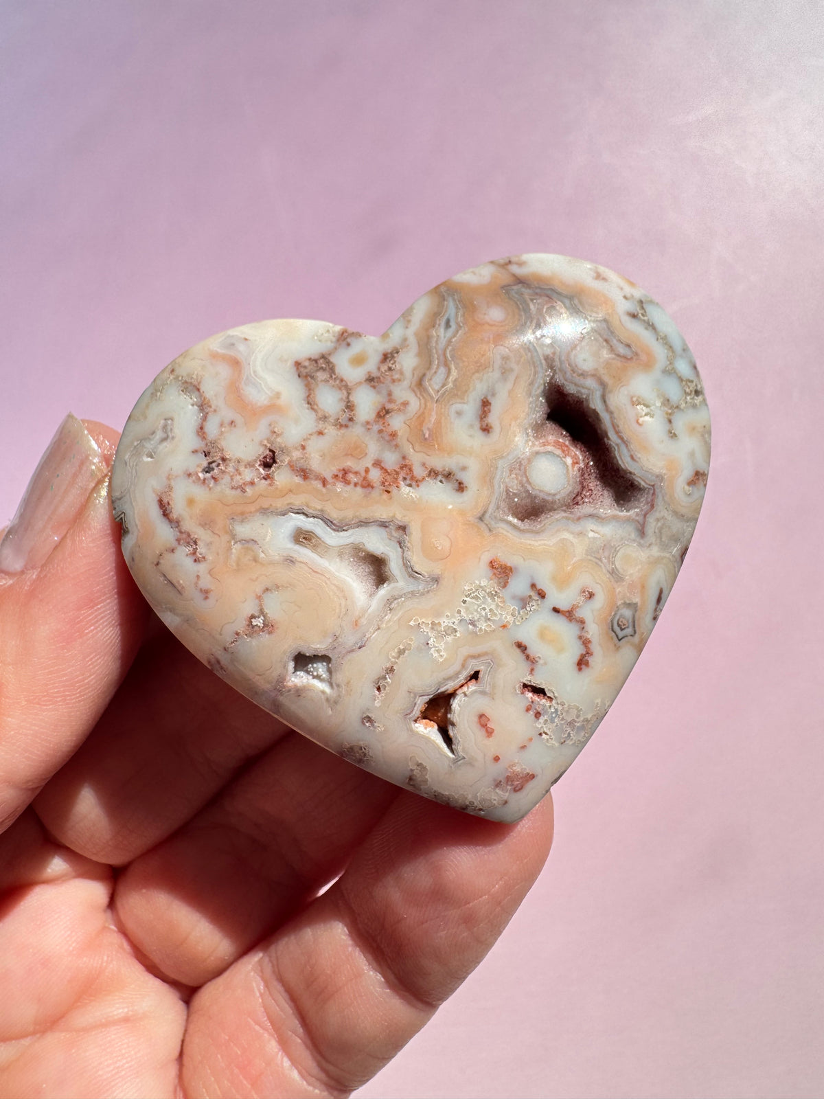 Pink Crazy Lace Agate Heart Carving - ITEM D
