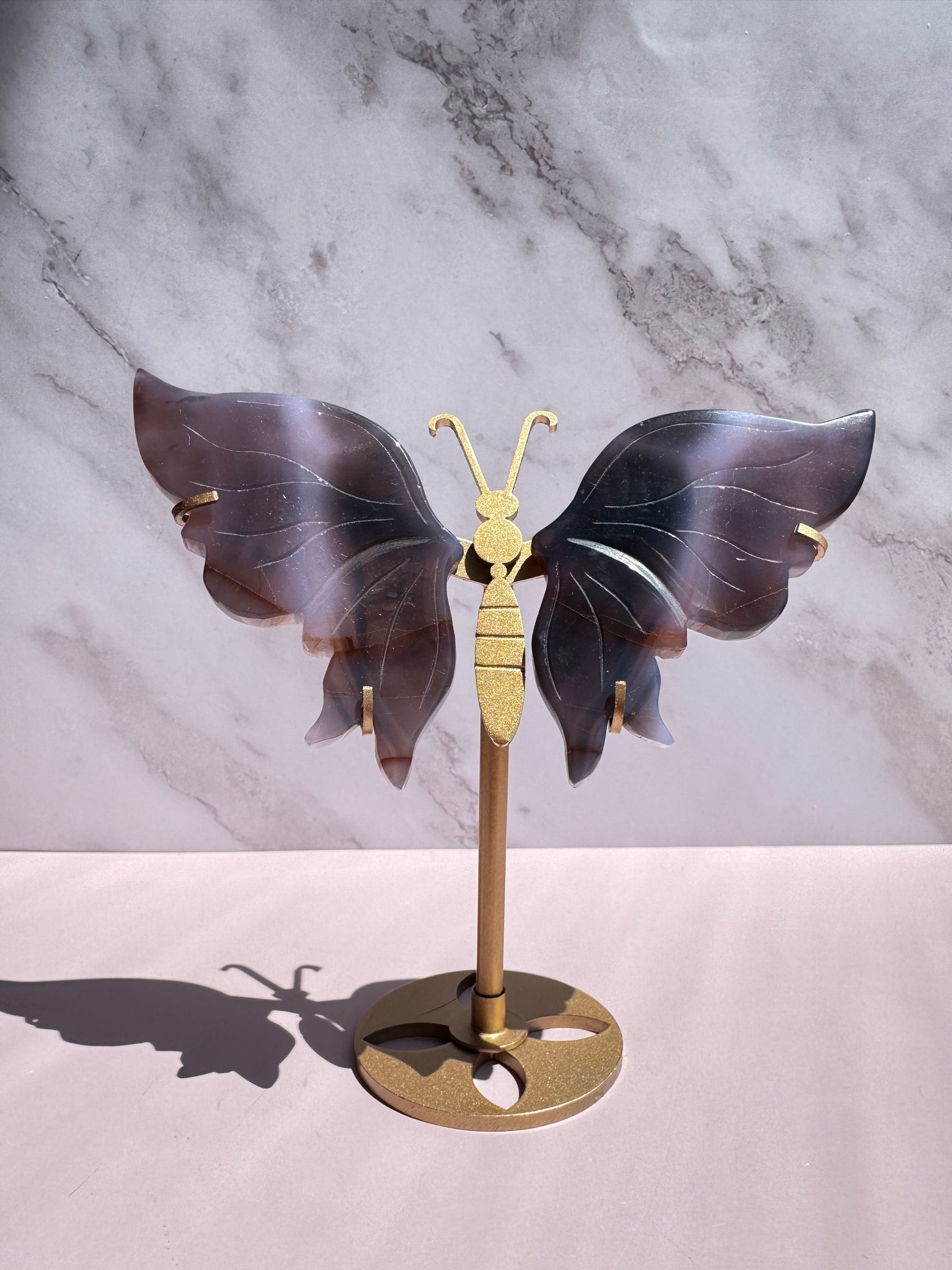 Blue Agate Butterfly Wings with Stand