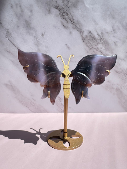 Blue Agate Butterfly Wings with Stand