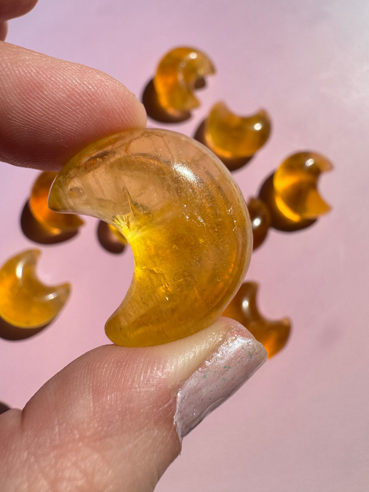 Yellow Fluorite Puffy Moon Carvings