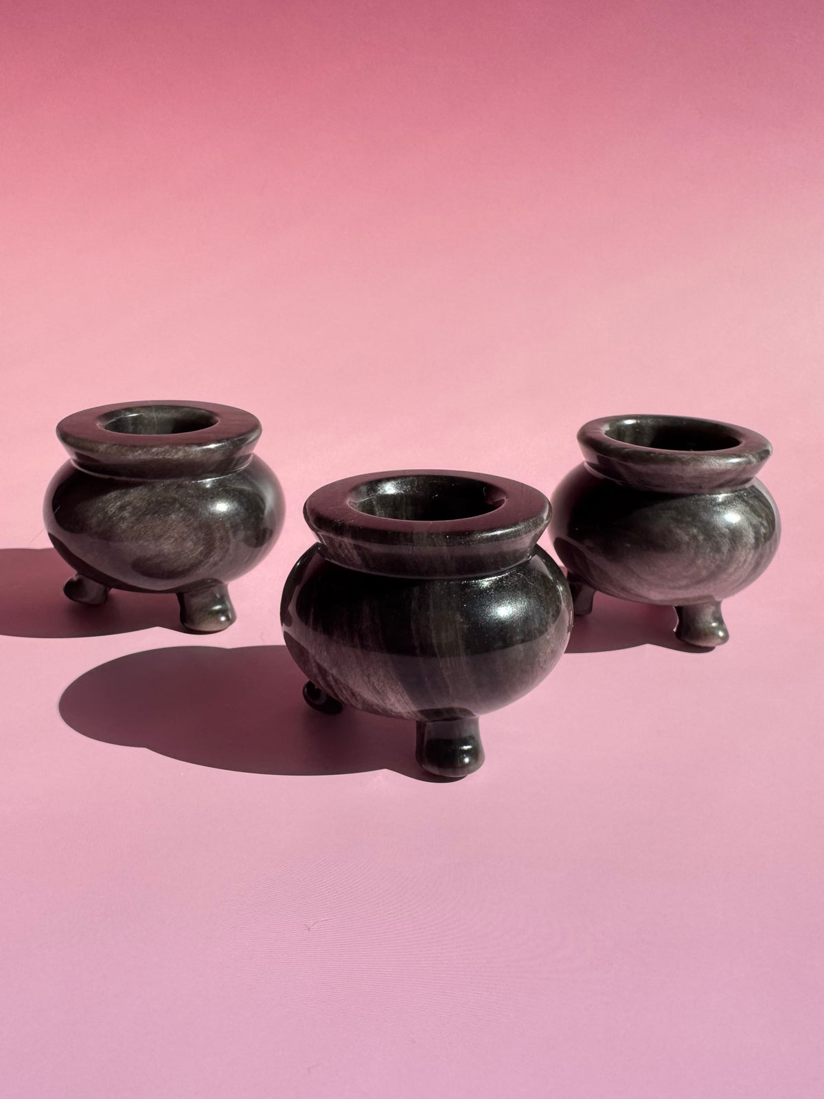 Silver Sheen Obsidian Cauldron Carving