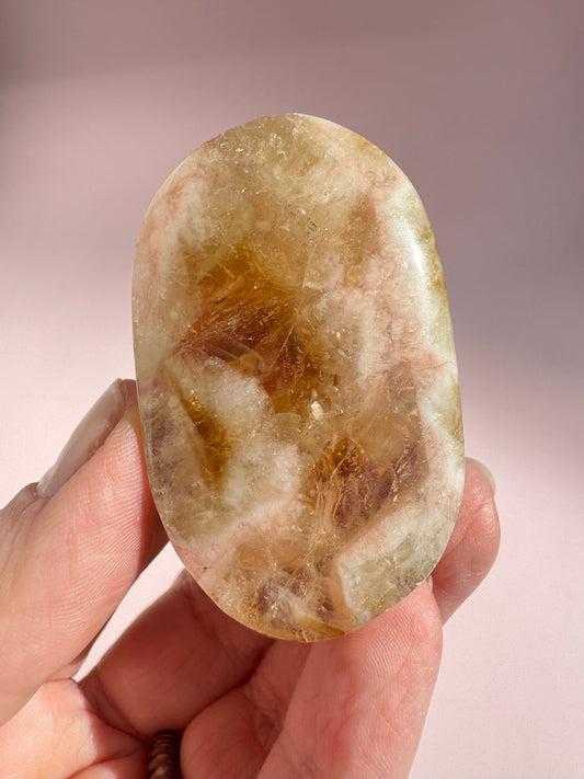 Honeycomb Citrine (Treated) Palm Stone - Item T