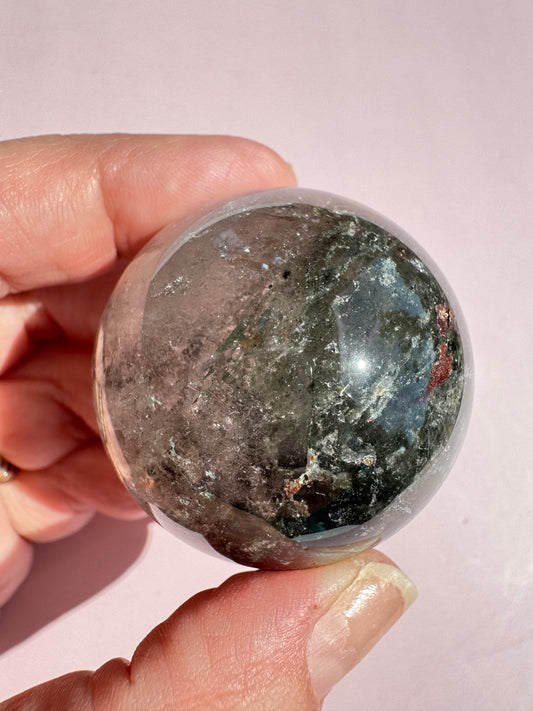 Garden Quartz Sphere with Mineralized Growth Plane - Item B