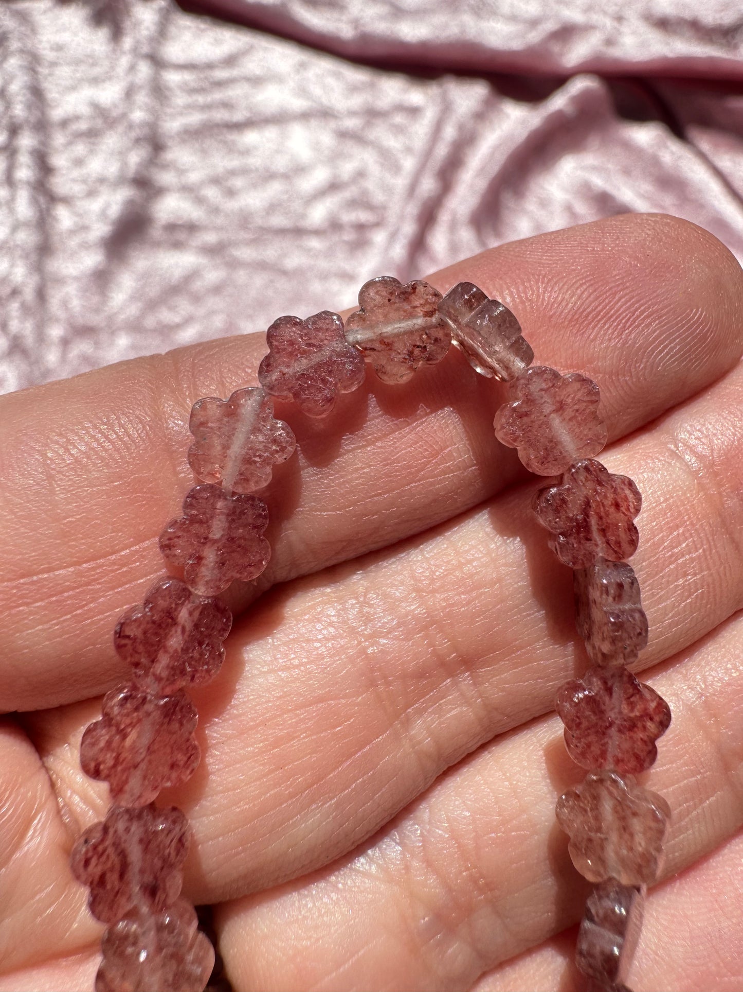 Strawberry Quartz Flower Bracelet (6.75")