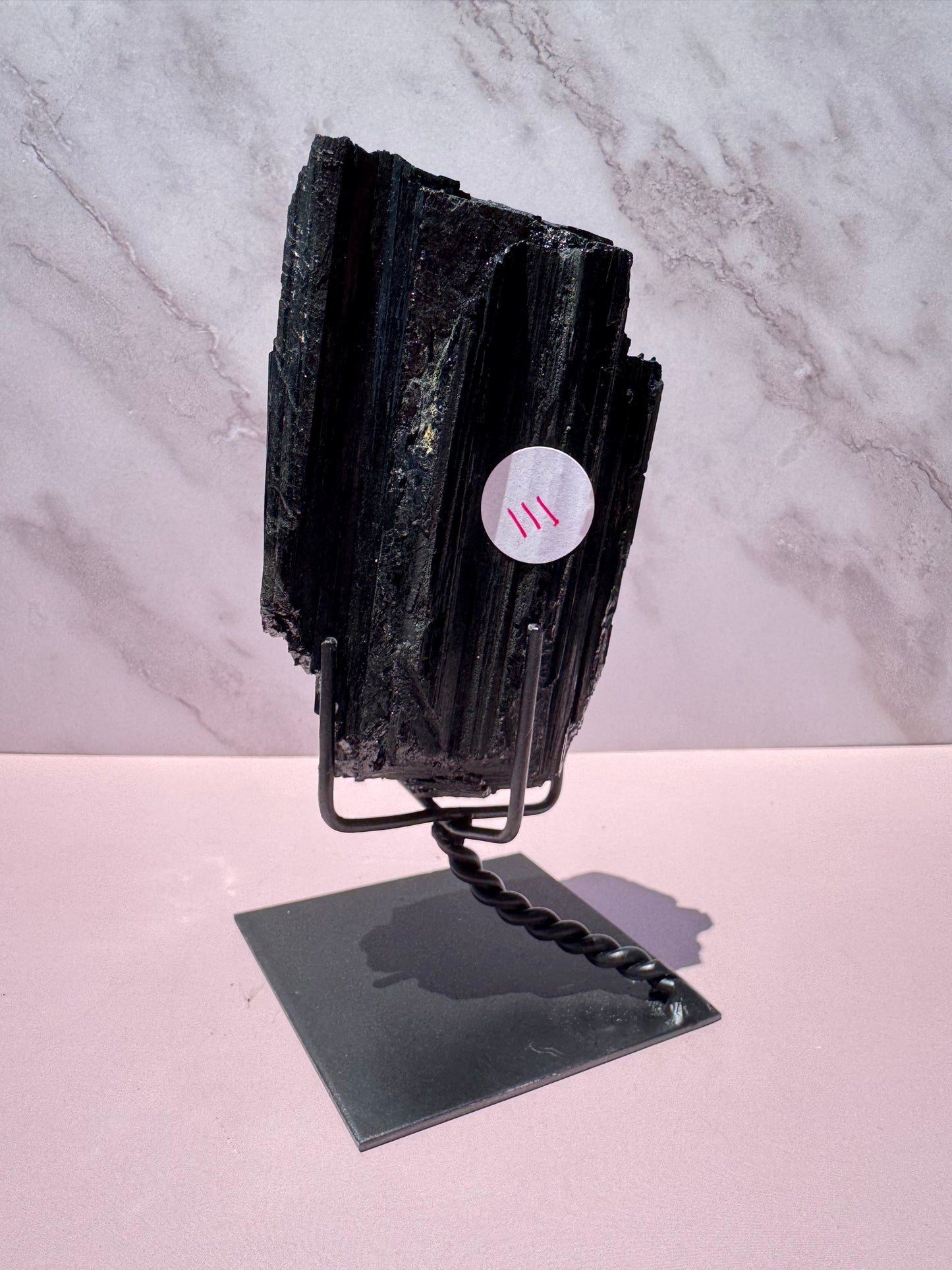 Black Tourmaline Raw Freeform on Stand, from Brazil