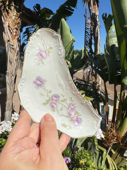 Porcelain Floral Crescent Bone Dish
