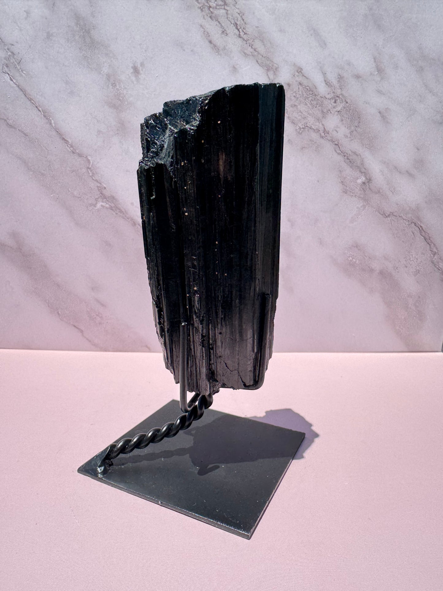 Black Tourmaline Raw Freeform on Stand, from Brazil