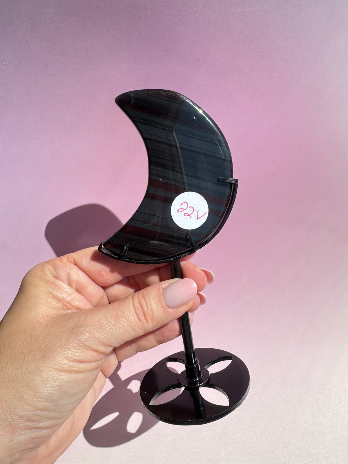 Midnight Lace Obsidian Moon on Stand
