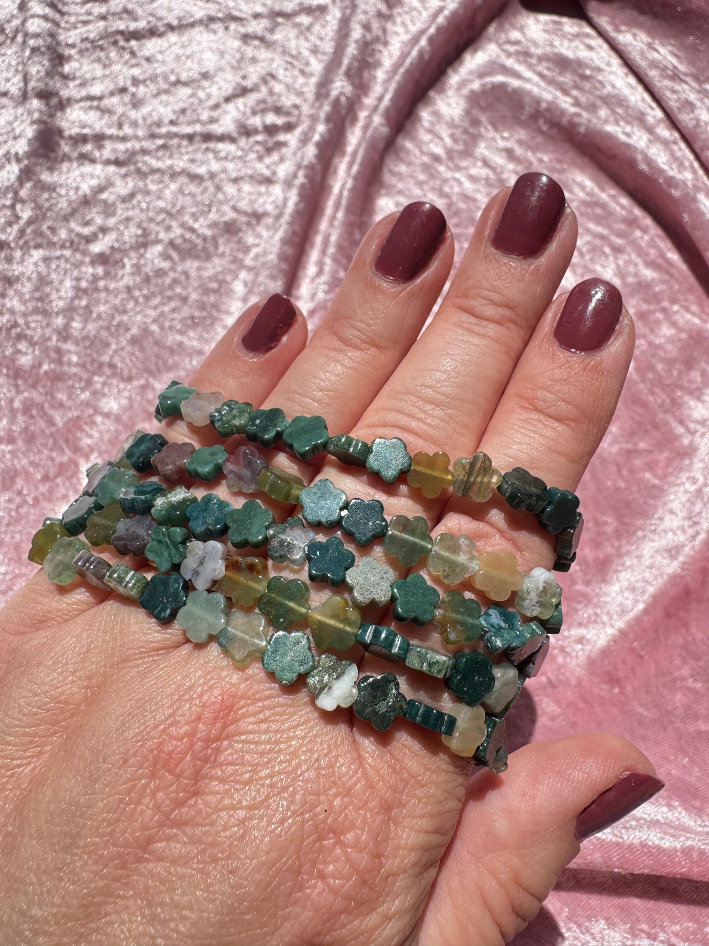 Moss Agate Flower Bracelet (6.75")