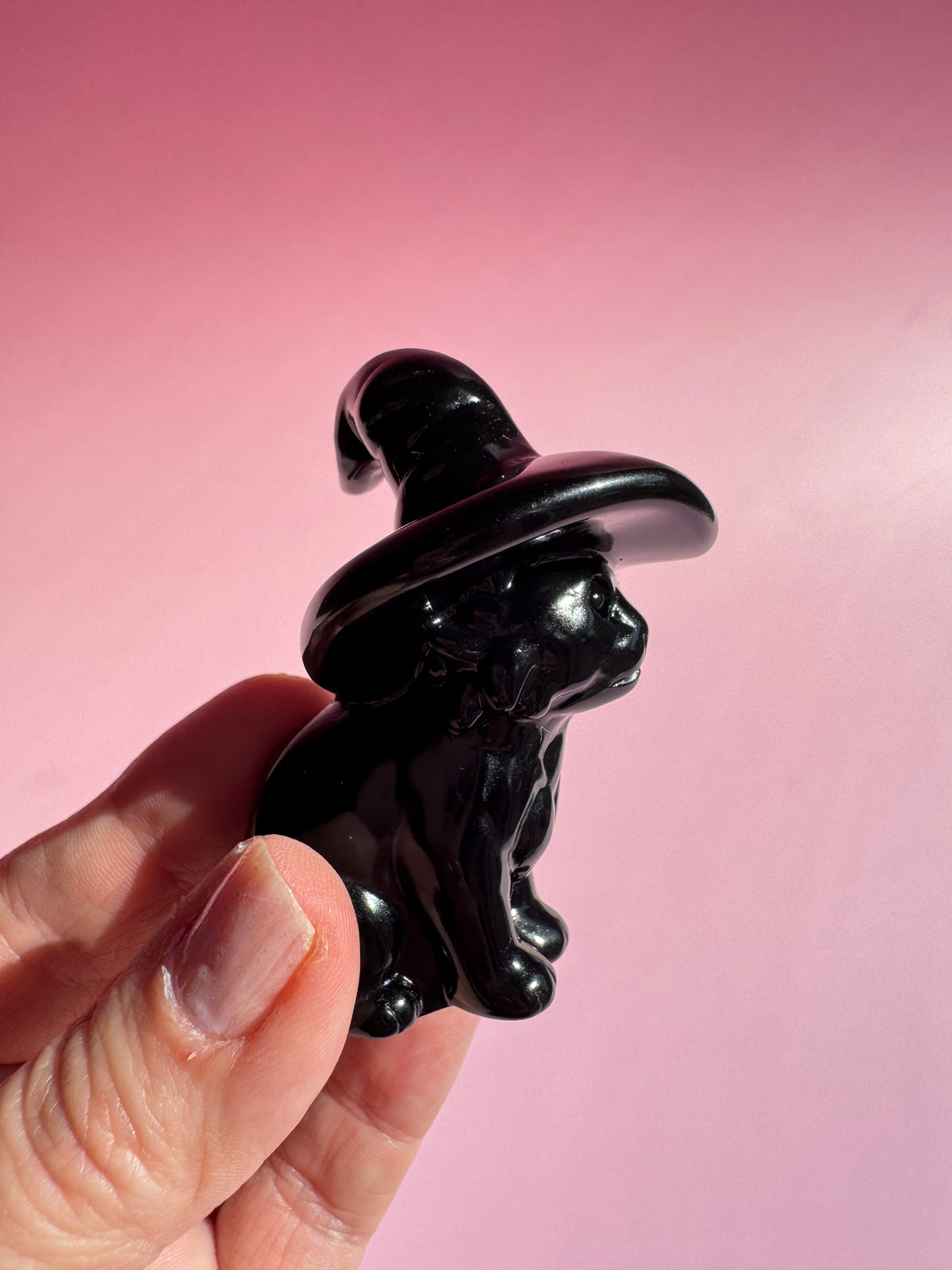 Obsidian Witch Cat Carving