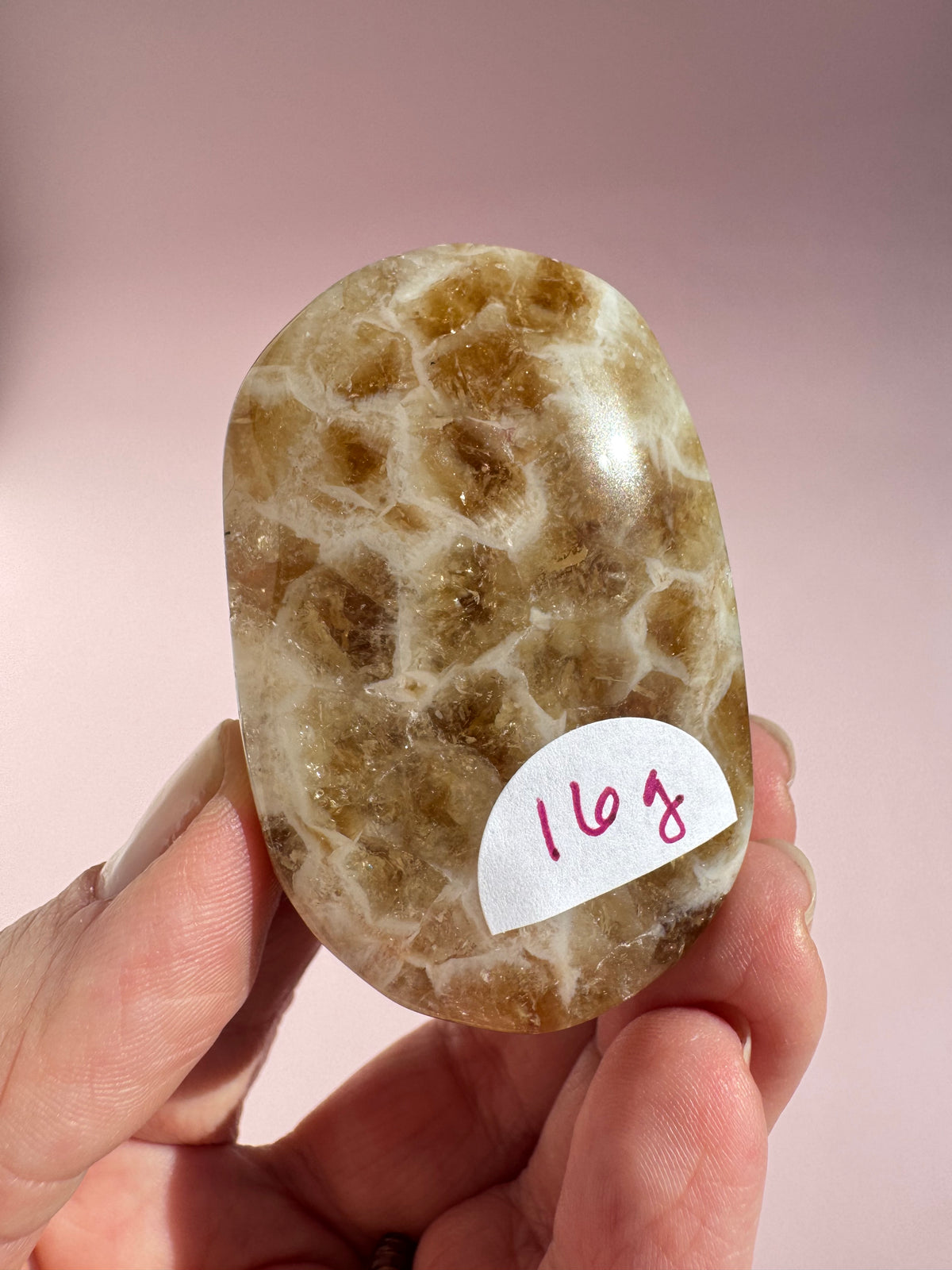 Honeycomb Citrine (Treated) Palm Stone - Item G