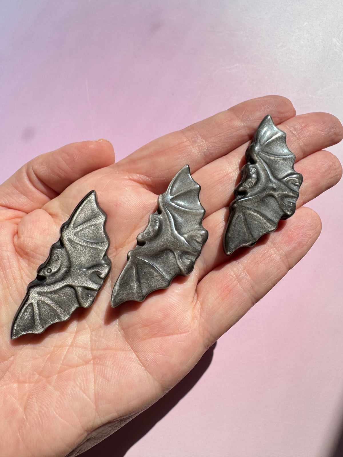 Silver Sheen Obsidian Bat Carving