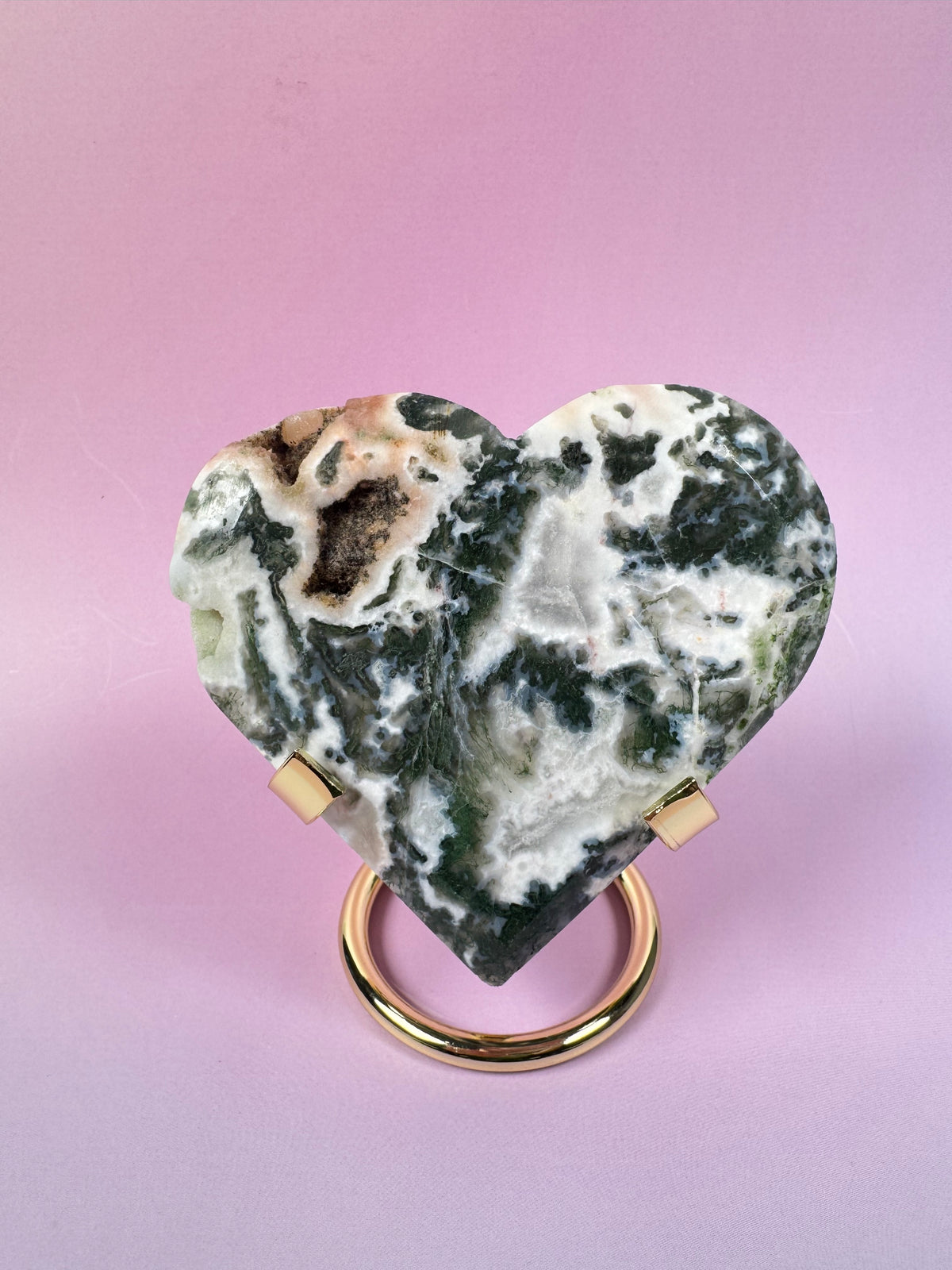 Pink and Green Moss Agate Heart Carving - Item C