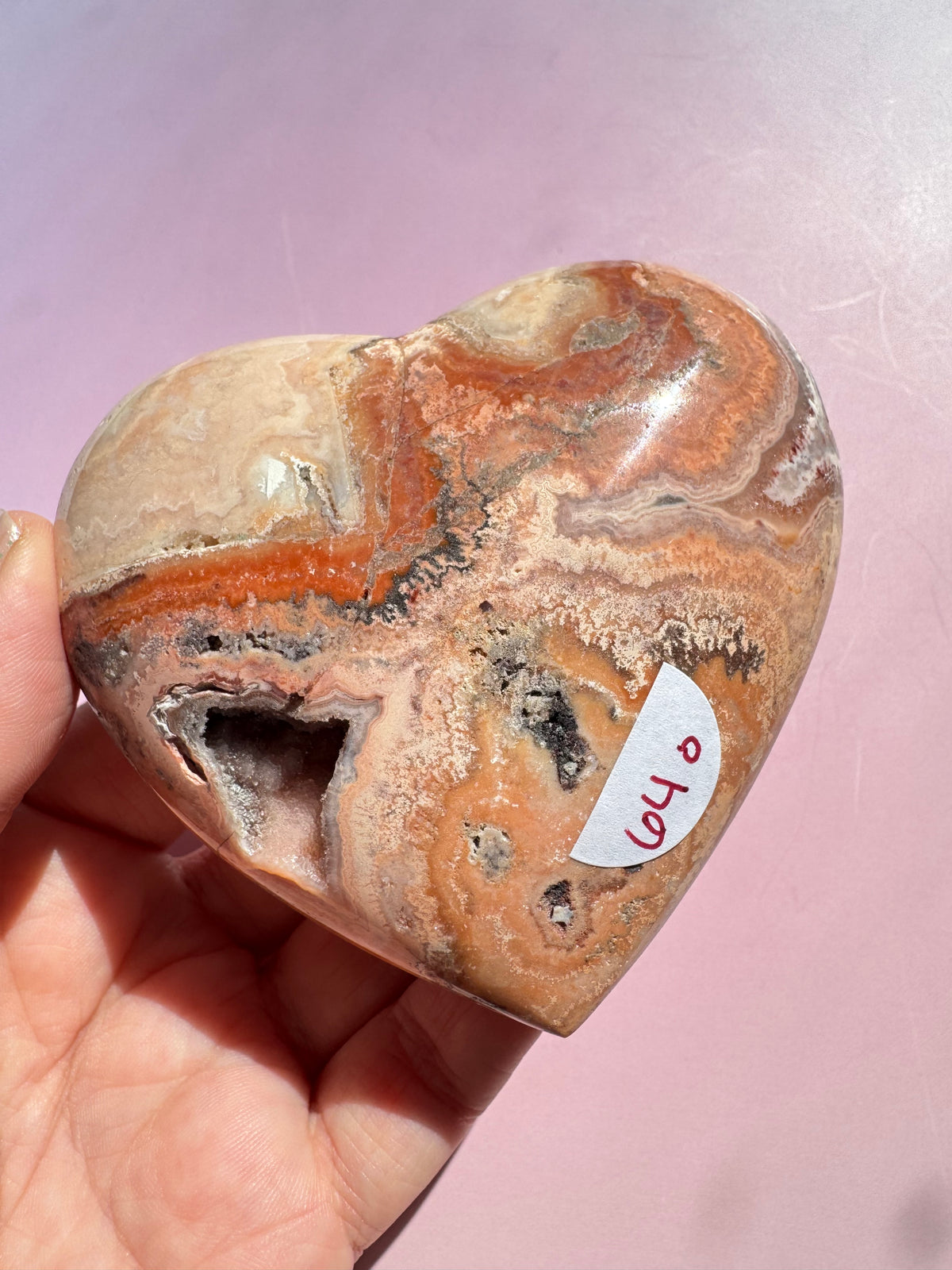 Pink Crazy Lace Agate Puffy Heart - ITEM O