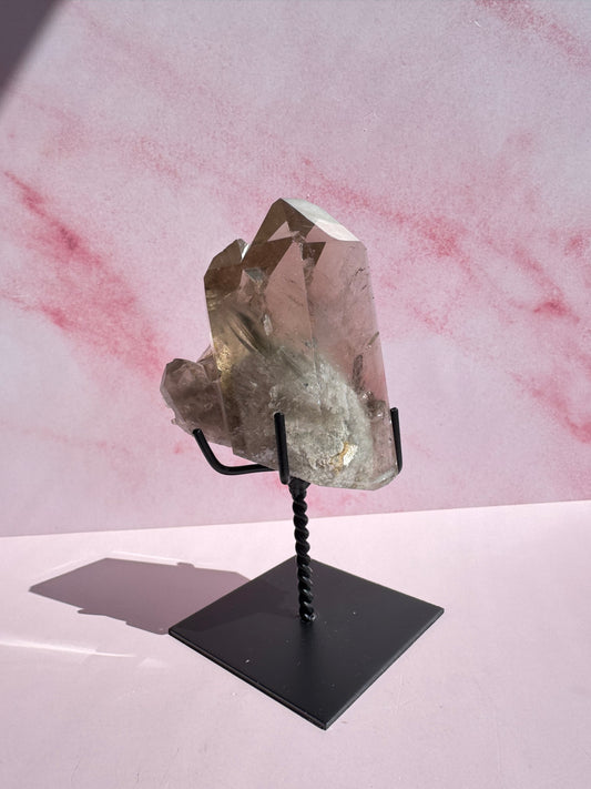 Garden Smoky Quartz Freeform with Rutile on Stand