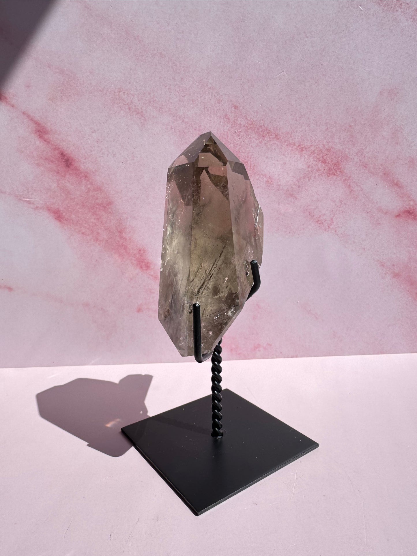 Garden Smoky Quartz Freeform with Rutile on Stand