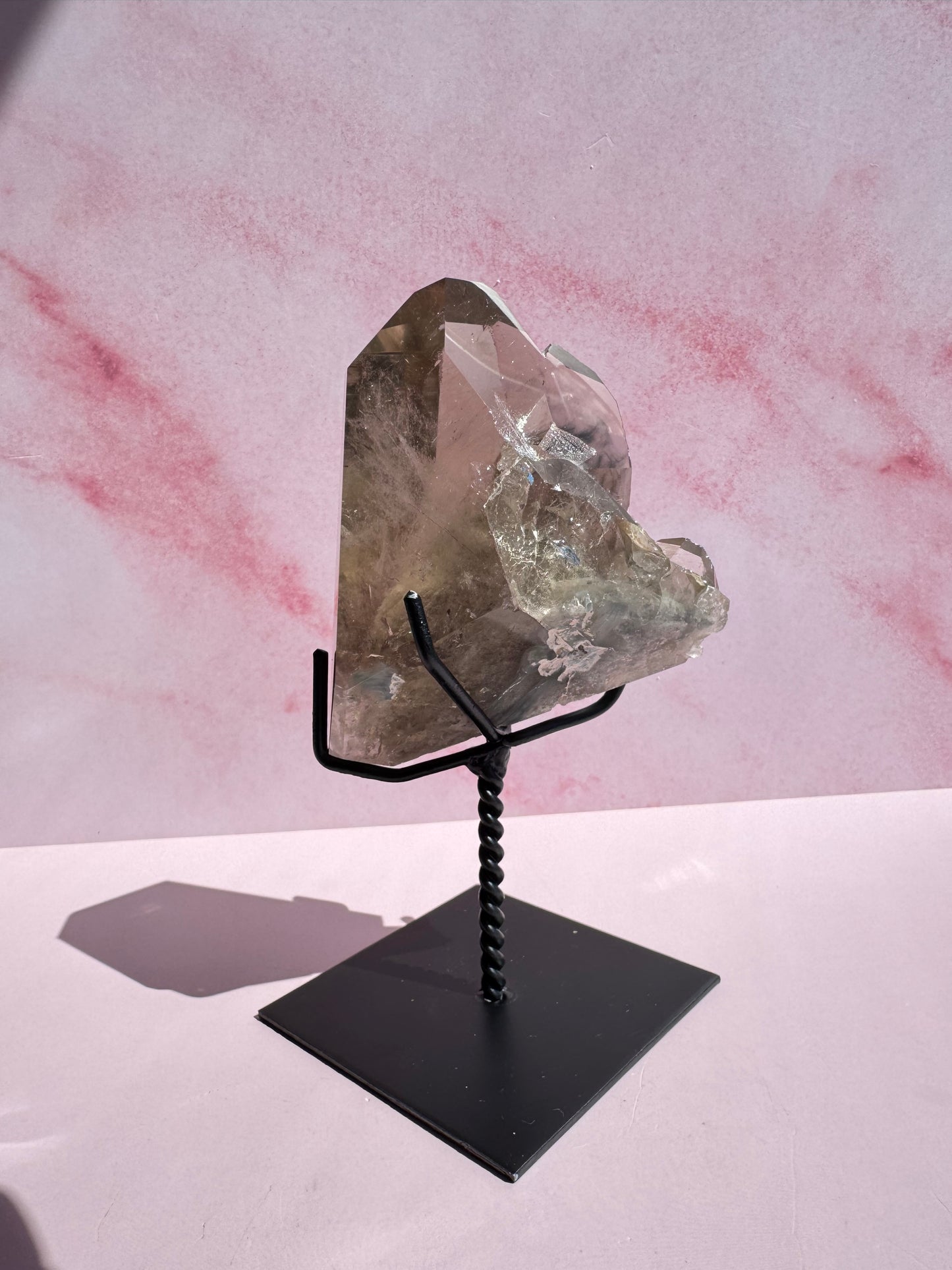 Garden Smoky Quartz Freeform with Rutile on Stand