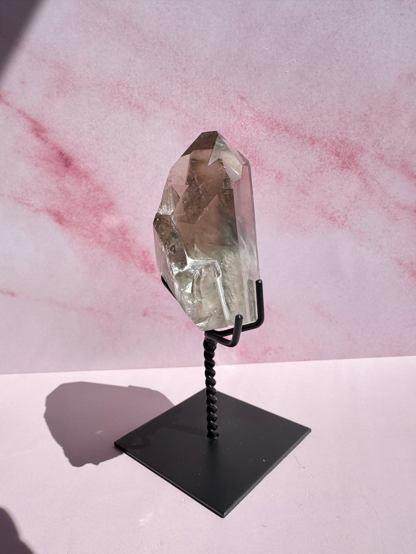 Garden Smoky Quartz Freeform with Rutile on Stand