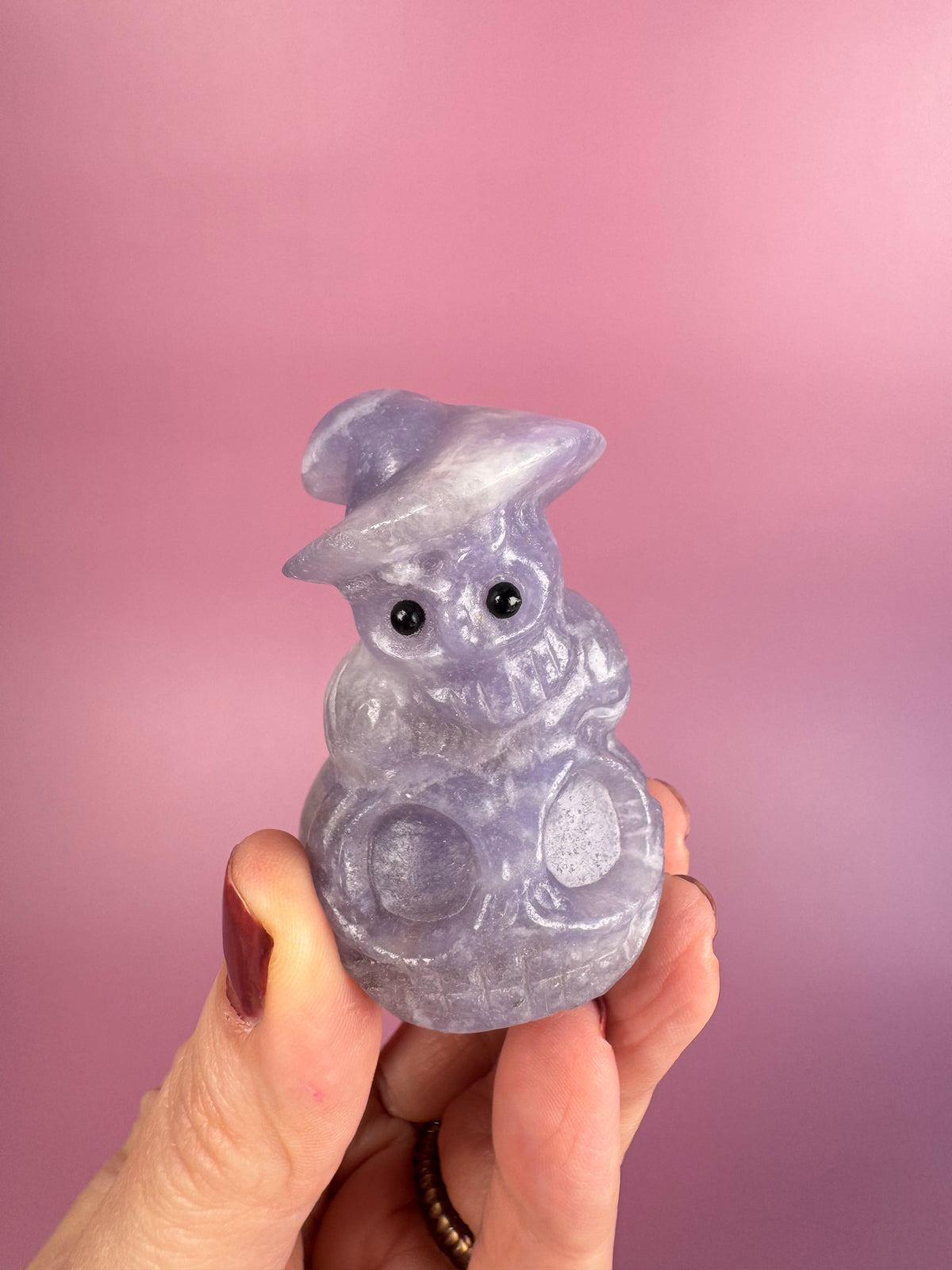 Lepidolite Halloween Owl with Pumpkin Carving