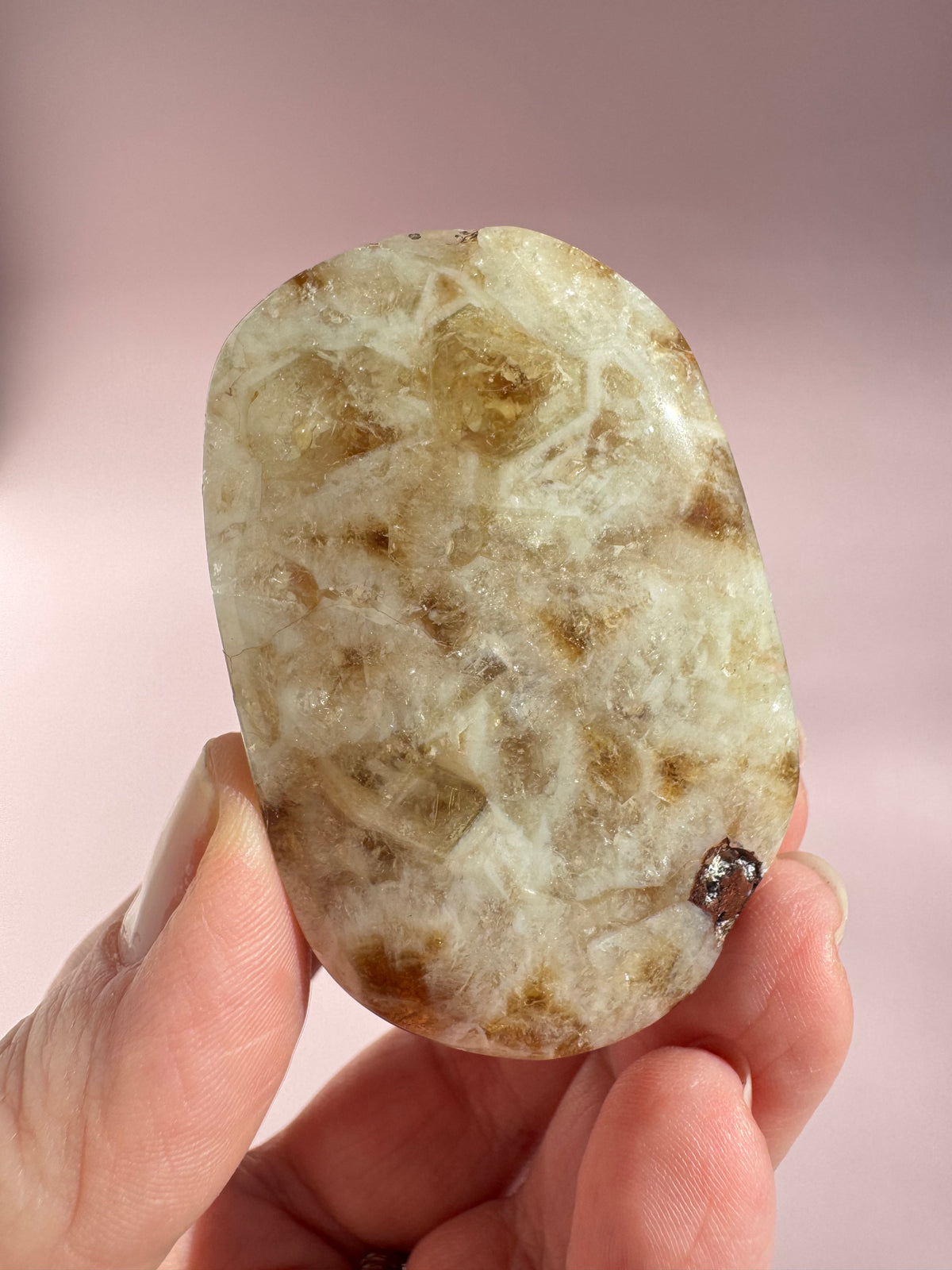 Honeycomb Citrine (Treated) Palm Stone - Item G