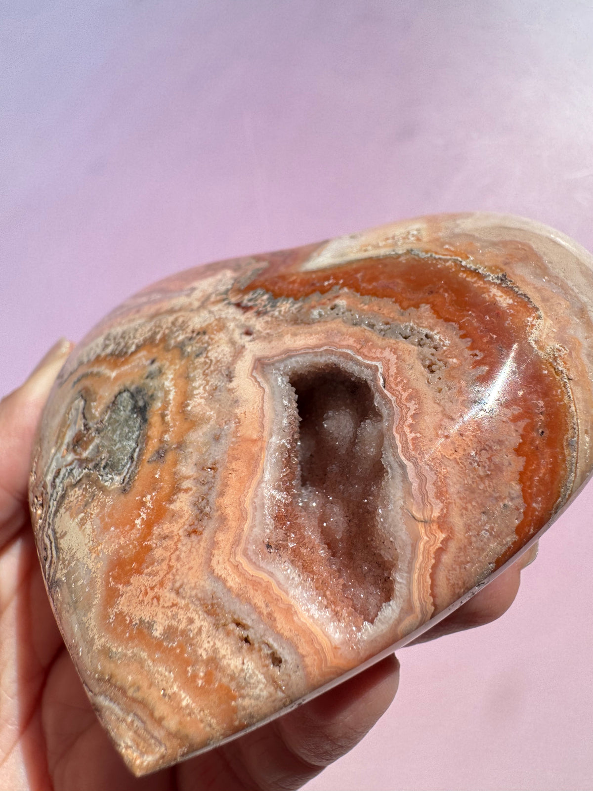 Pink Crazy Lace Agate Puffy Heart - ITEM N