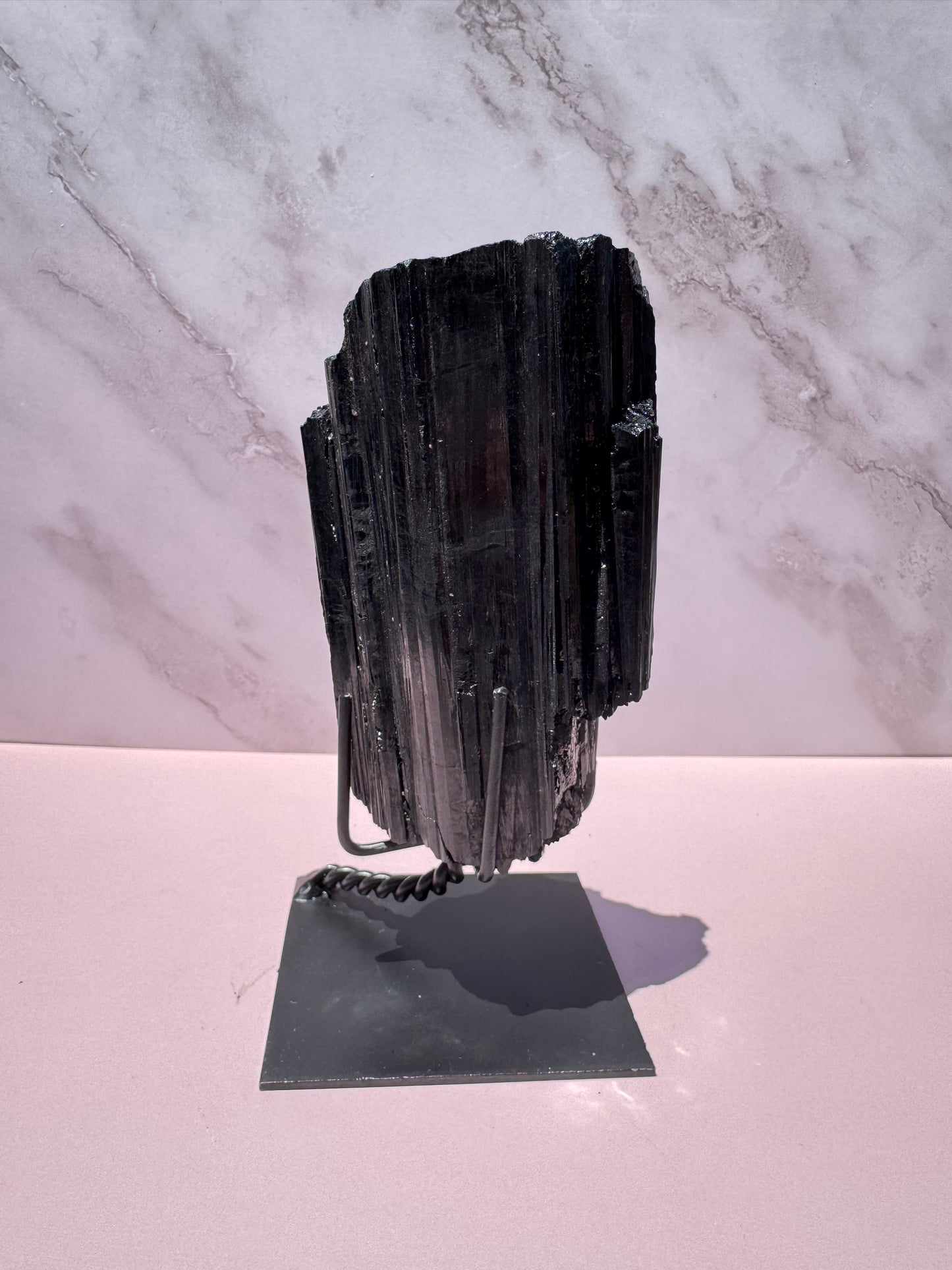 Black Tourmaline Raw Freeform on Stand, from Brazil