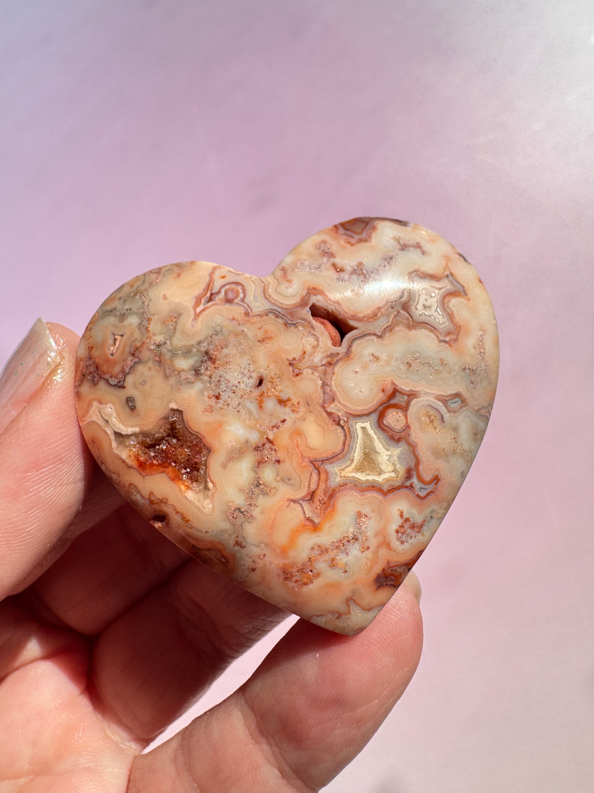Pink Crazy Lace Agate Heart Carving - ITEM S