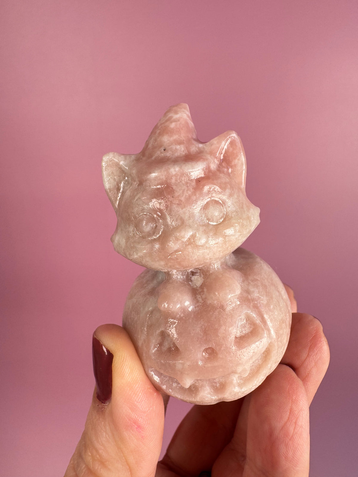 Pink Opal Halloween Cat on Pumpkin Carving
